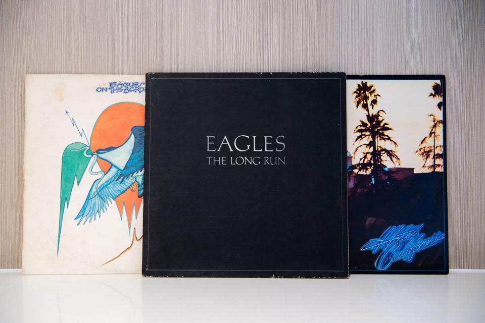 Eagles albums featuring The Long Run, Hotel California and On the Border.