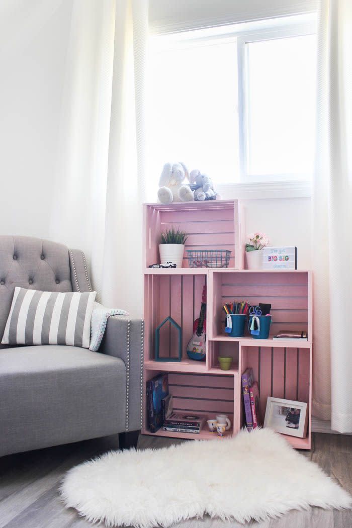 pink crate diy bookshelf