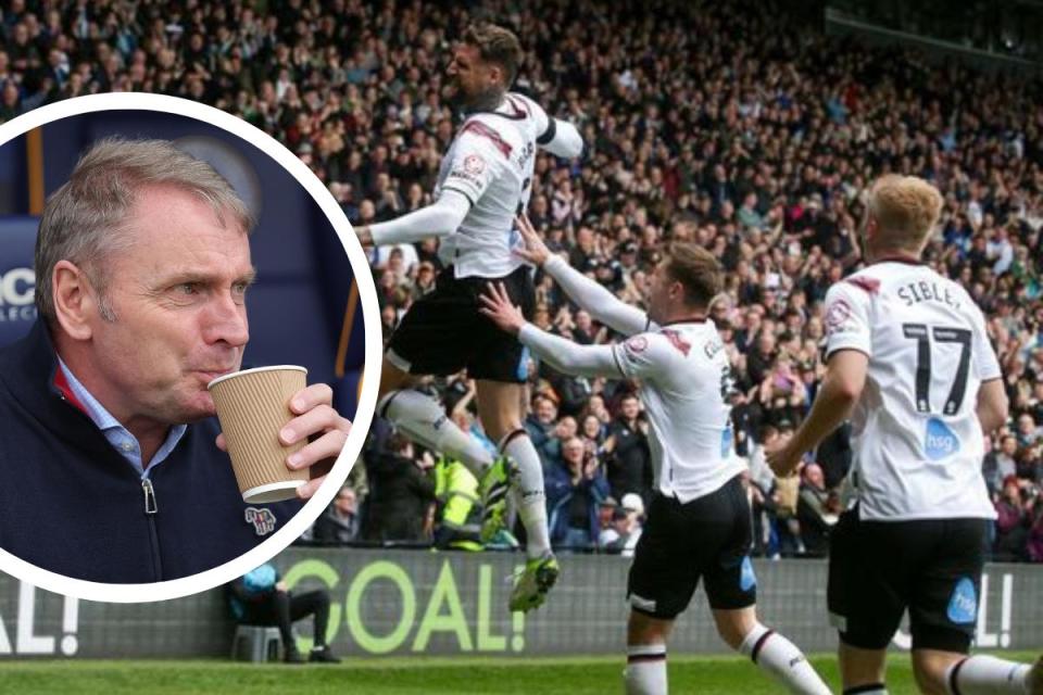 Derby County, main photo, need just a point against Paul Simpson's relegated Blues to clinch promotion <i>(Image: Richard Parkes / PA)</i>