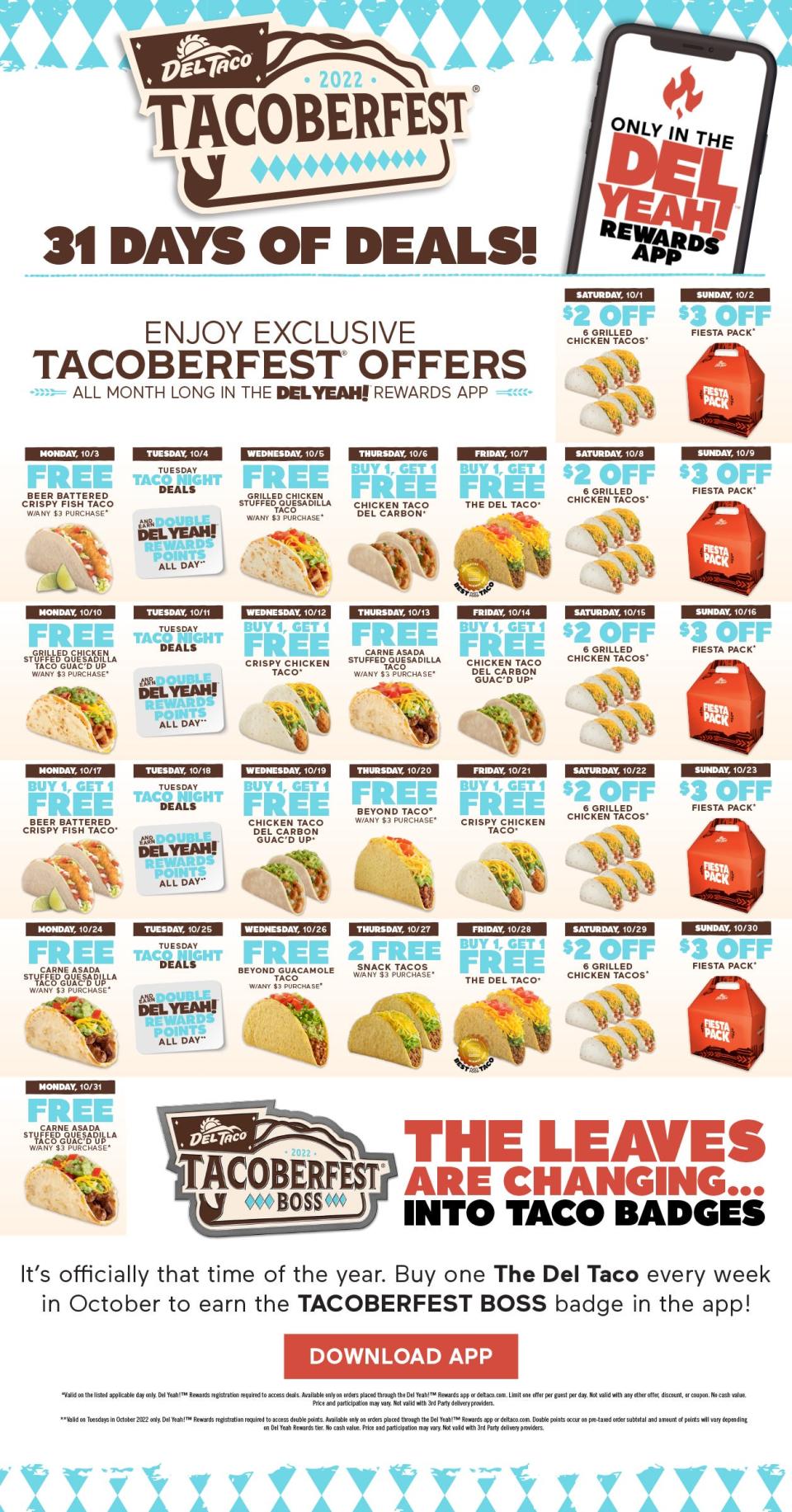 Del Taco's 2022 Tacoberfest calendar.