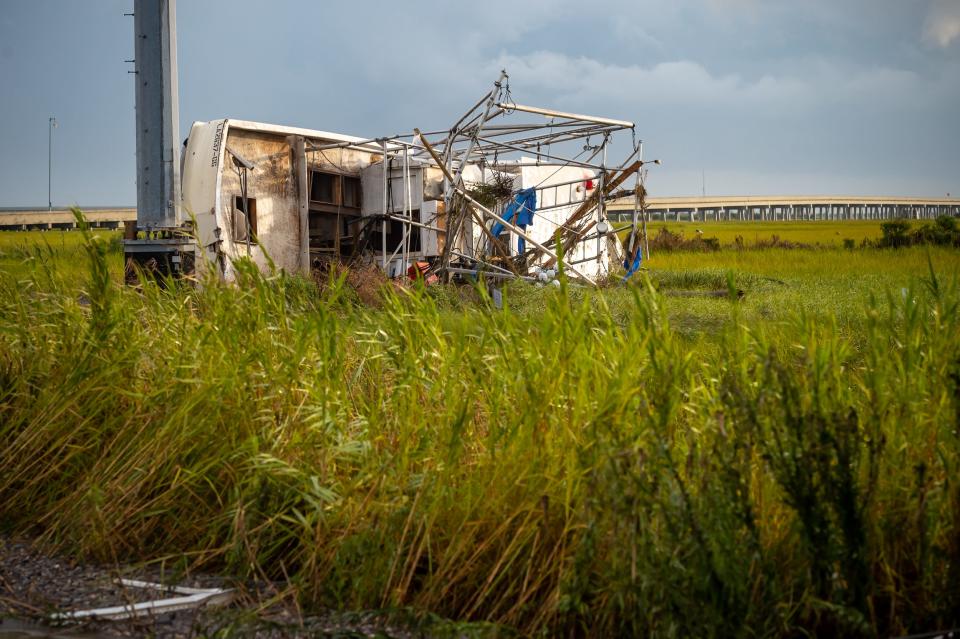 Hurricane Ida leaves destruction behind near Grand Isle, LA. Monday, Aug. 30, 2021.