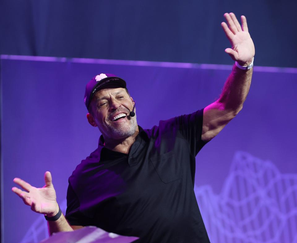 Tony Robbins speaks during the eighth annual Silicon Slopes Summit at the Delta Center in Salt Lake City on Wednesday, Sept. 27, 2023. | Jeffrey D. Allred, Deseret News