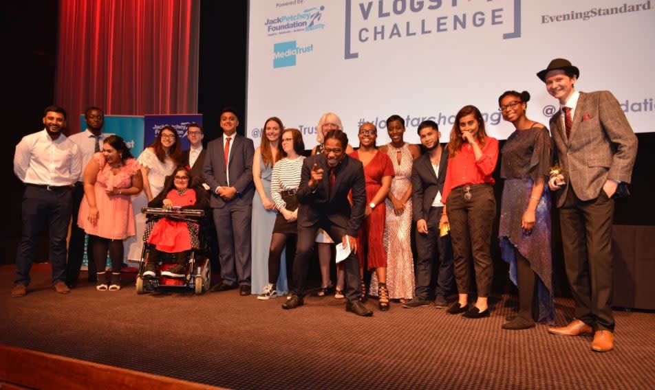 2018 Vlogstar Challenge finalists with host Kat Boyce and Jack Petchey Foundation's Trudy Kilcullen MBE (Richard Pascoe Photography)