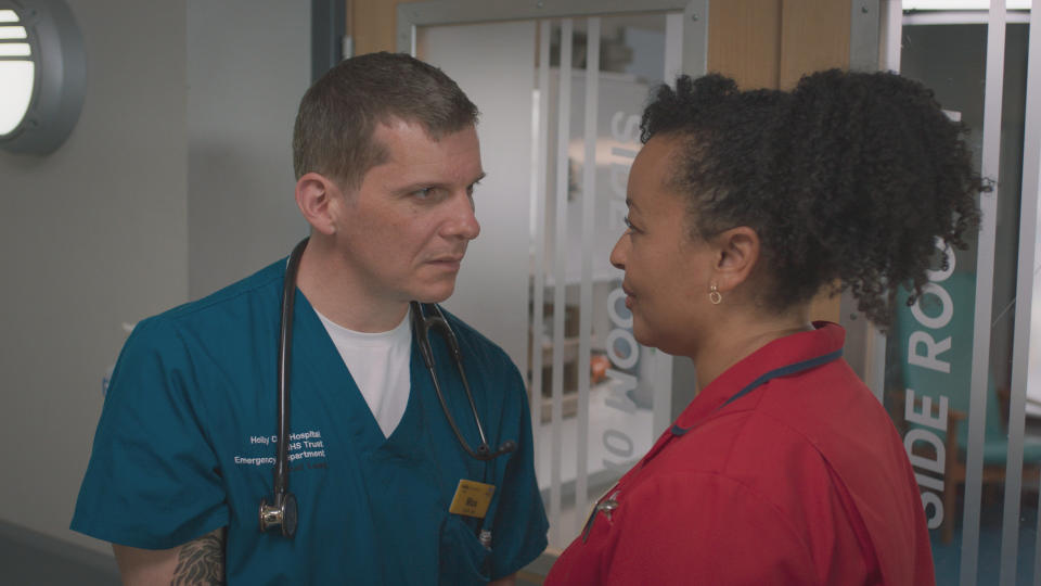 Donna and Max stare at each other.