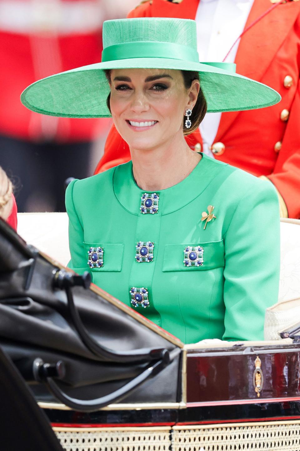 LONDON, ENGLAND - JUNE 17: Catherine, Princess of Wales is seen during Trooping the Colour on June 17, 2023 in London, England. Trooping the Colour is a traditional parade held to mark the British Sovereign's official birthday. It will be the first Trooping the Colour held for King Charles III since he ascended to the throne. (Photo by Chris Jackson/Getty Images)