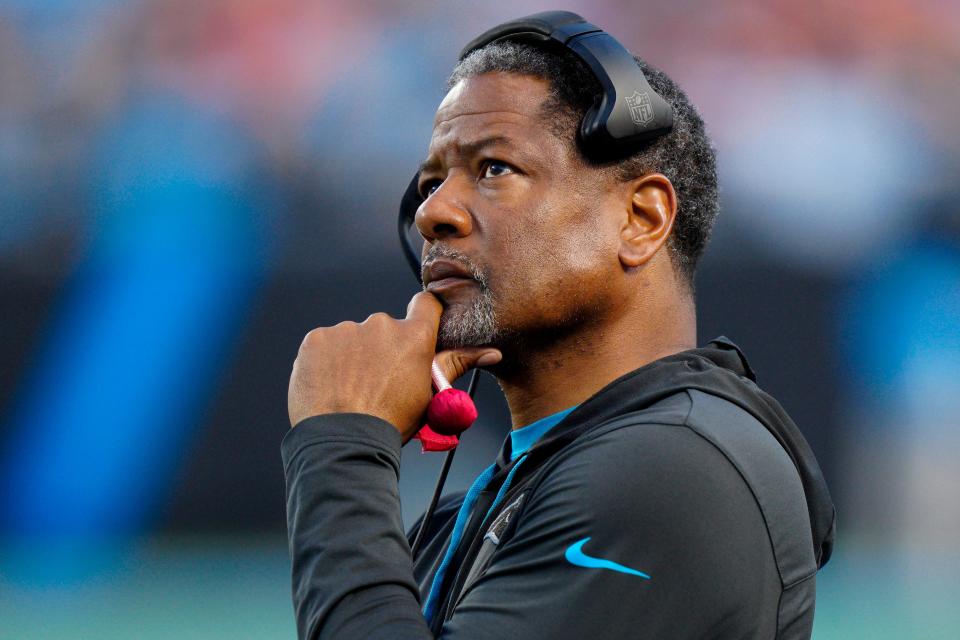 Carolina Panthers interim head coach Steve Wilks. (AP Photo/Jacob Kupferman)