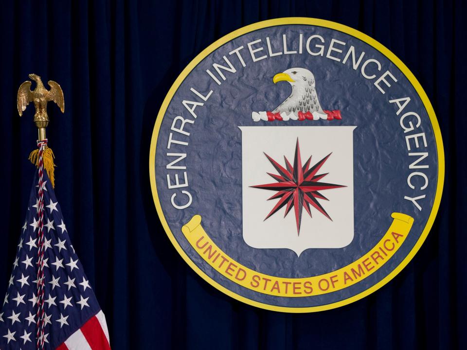FILE - This April 13, 2016 file photo shows the seal of the Central Intelligence Agency at CIA headquarters in Langley, Va. President Donald Trump's nominee to be the CIA's chief watchdog is pledging independence, saying he will perform his role “in an unbiased and impartial manner, free of undue or inappropriate influences” by Trump or anyone else.  Peter Thomson, a New Orleans attorney and former federal prosecutor, faced skepticism about his ability to ward off presidential interference at a nomination hearing Wednesday.  (AP Photo/Carolyn Kaster, File)