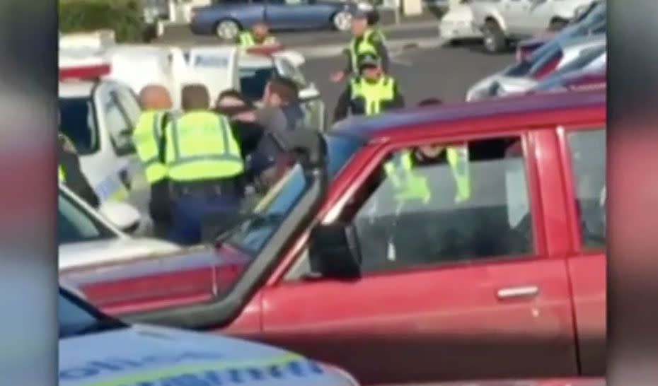 Tasmania Police said two police cars were extensively damaged in the incident. Source: 7 News