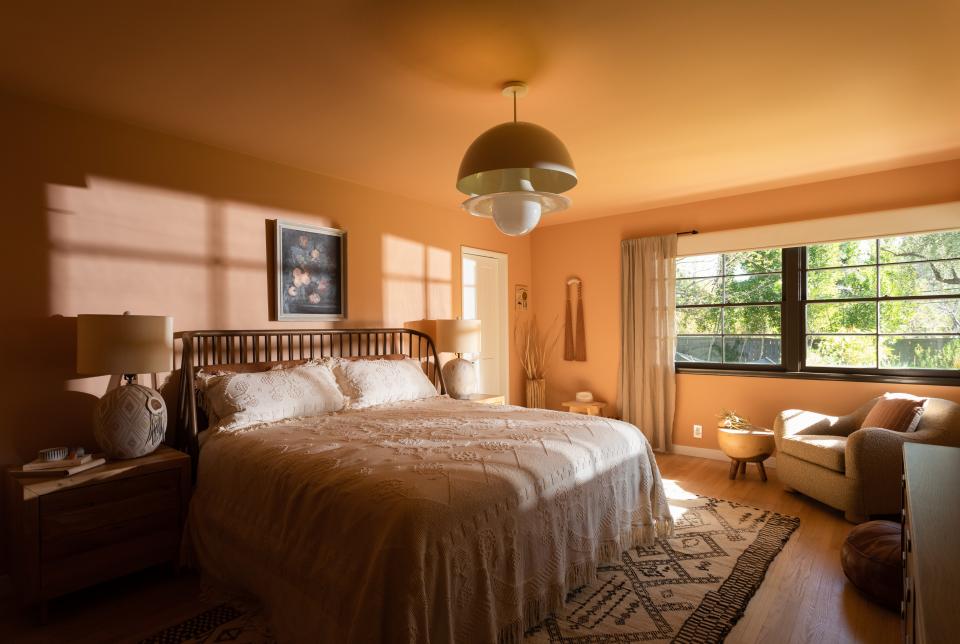 AFTER: The designer was able to add a fourth sleeping space by converting the previous formal dining room into a bedroom. The wall color is from Farrow & Ball’s California collection, which is a collab with Kelly Wearstler.