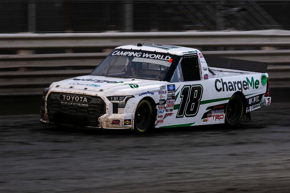 NASCAR Camping World Truck Series driver Chandler Smith (18) races during the Clean Harbors 150 presented by Premier Chevy Dealers, Saturday, June 18, 2022, at Knoxville Raceway in Knoxville, Iowa.