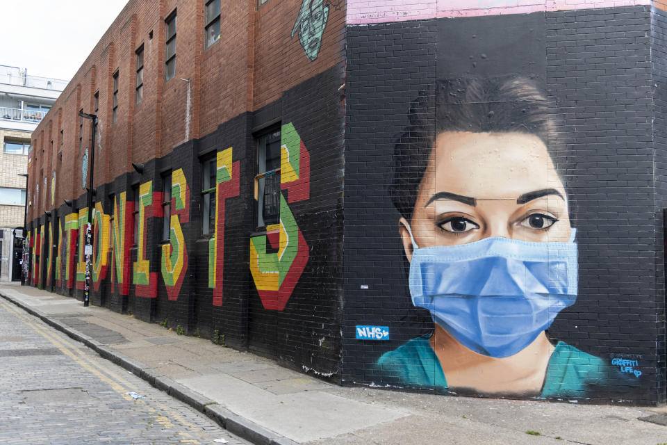 LONDON, UNITED KINGDOM - 2020/05/24: A view of a coronavirus awareness mural and a tribute to NHS workers drawn on a wall during the coronavirus crisis. (Photo by Dave Rushen/SOPA Images/LightRocket via Getty Images)