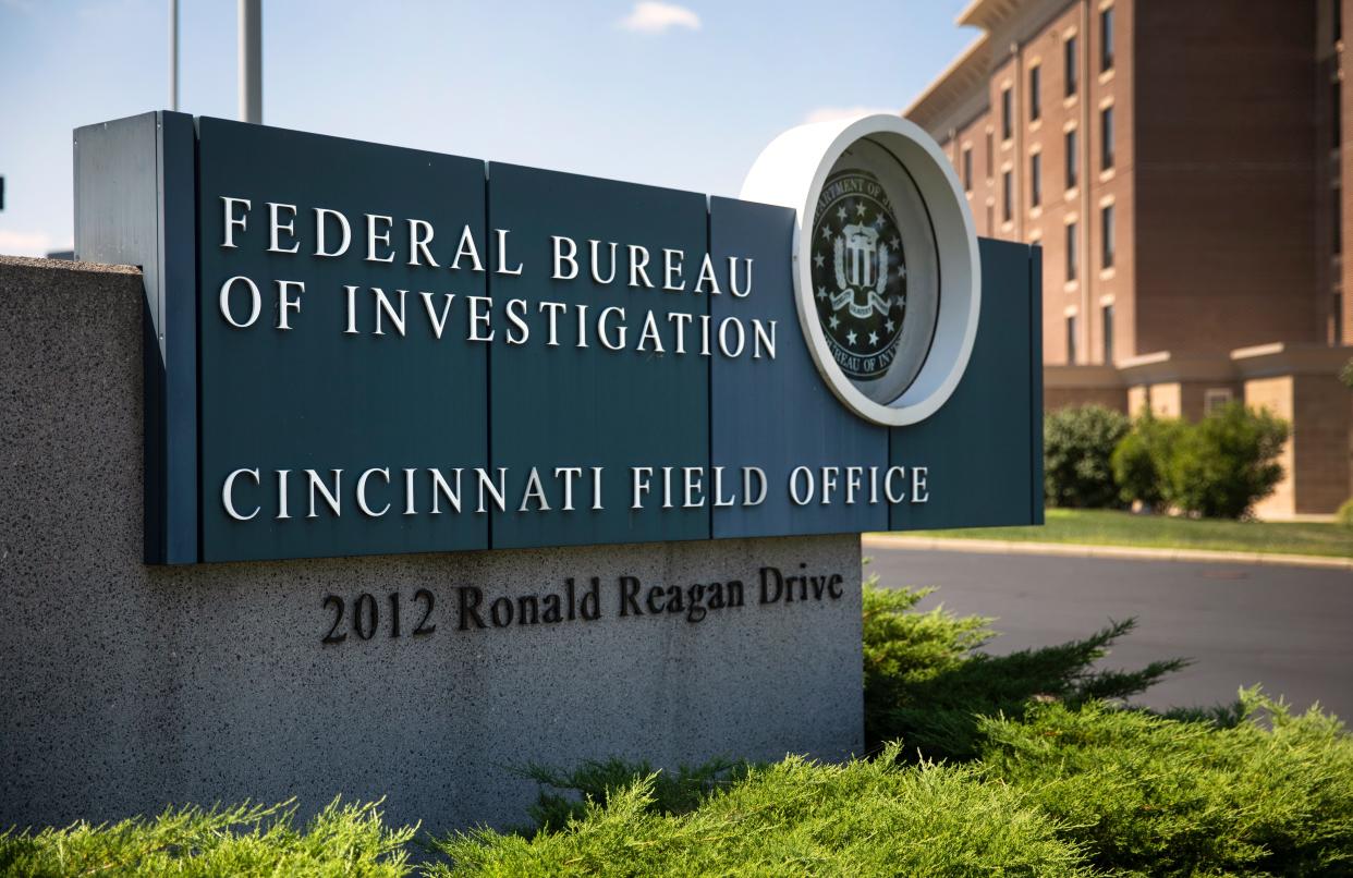 The FBI headquarters in Sycamore Township, Thursday, August 11, 2022. Mid-morning, a man, dressed in body armor, tried to get through the visitor screening facility. He fled up I-71 toward Clinton County. 