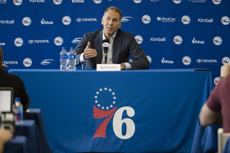 Five Twitter accounts could cost Bryan Colangelo his job with the Sixers. (AP Photo)
