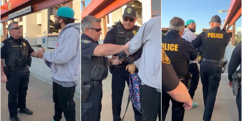 Steve Foster being arrested by BART police on November 4.