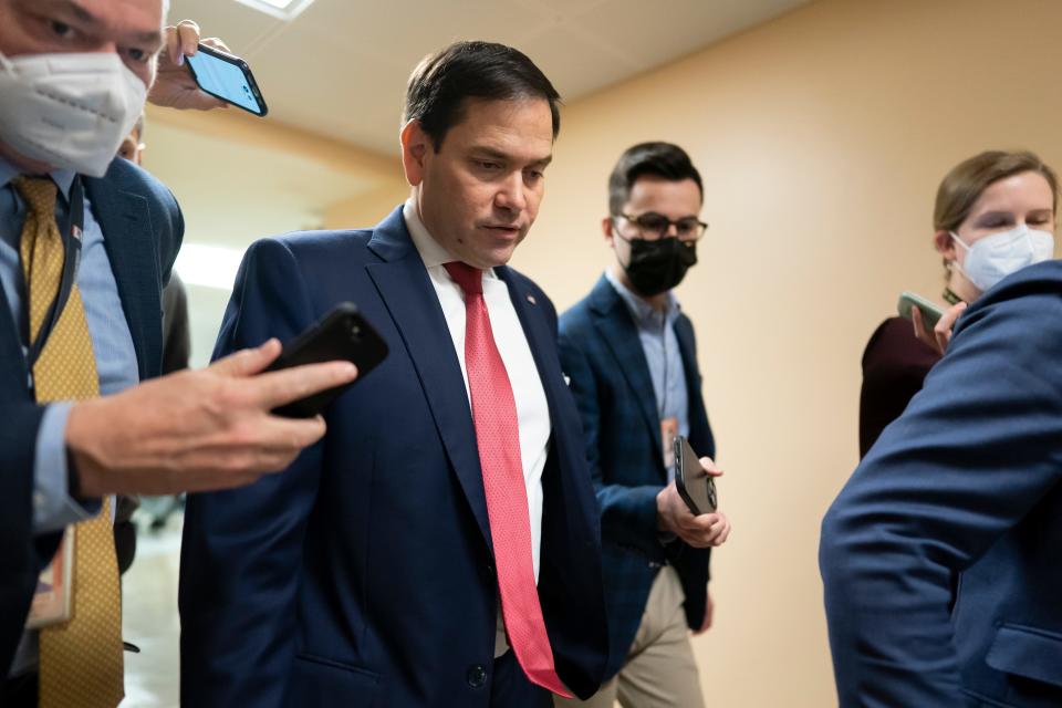 Sen. Marco Rubio, R-Fla., arrives for a vote as the Senate continues to grapple with end-of-year tasks and the future of President Joe Biden's social and environmental spending bill, at the Capitol in Washington, Wednesday, Dec. 15, 2021. (AP Photo/J. Scott Applewhite)