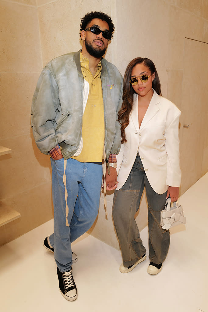 Karl-Anthony Towns and Jordyn Woods attend the Acne Studios rue Saint-Honoré store opening on June 22, 2022 in Paris. - Credit: WireImage for Acne Studio