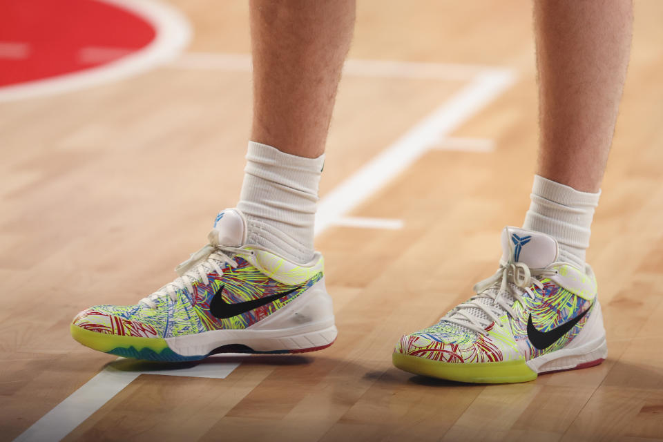 OKINAWA, JAPAN – SEPTEMBER 03: Detail of the Nike sneakers worn by Josh Giddey #3 of Australia prior to during the FIBA Basketball World Cup 2nd Round Group K game between Australia and Georgia at Okinawa Arena on September 03, 2023 in Okinawa, Japan. (Photo by Takashi Aoyama/Getty Images)