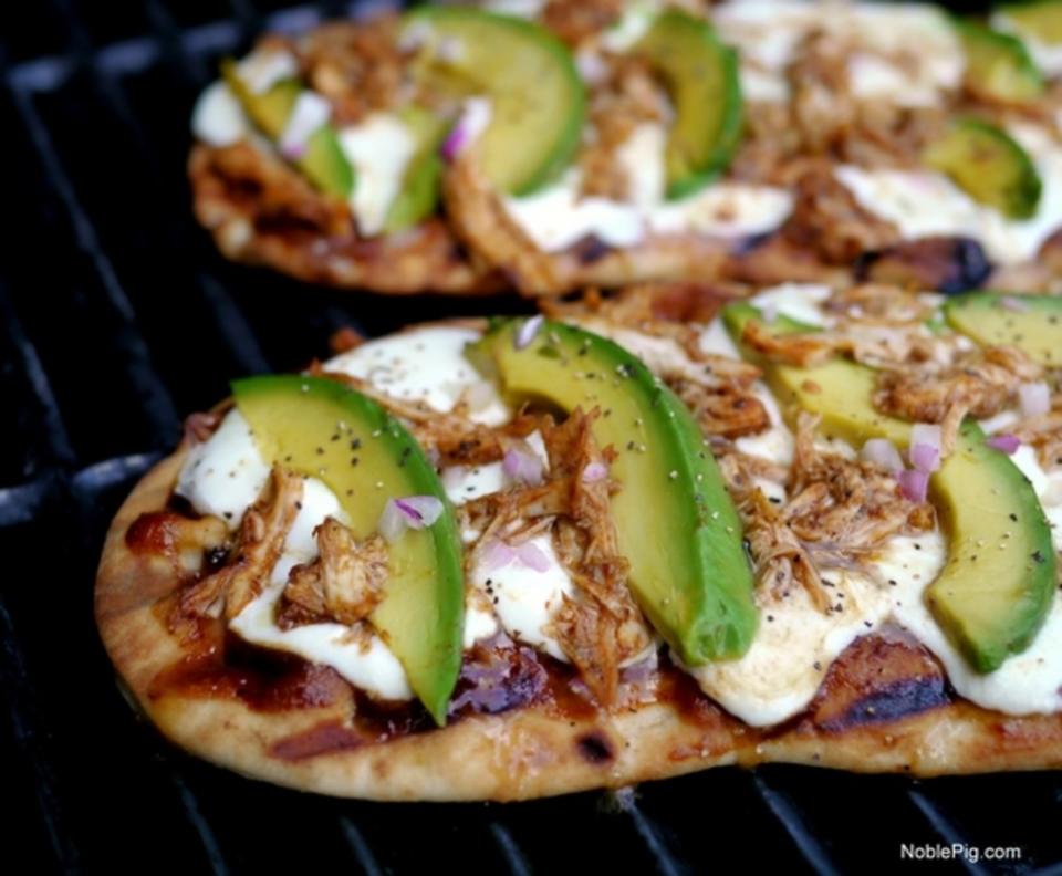<p>Grilled naan pizzas are a fun Friday night option. Get the recipe <a href="http://noblepig.com/2015/07/avocado-barbecue-chicken/" rel="nofollow noopener" target="_blank" data-ylk="slk:HERE;elm:context_link;itc:0;sec:content-canvas" class="link "><strong>HERE</strong></a>.</p>