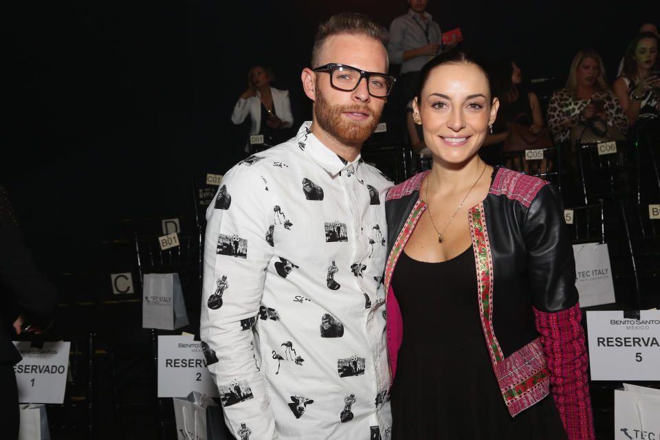 MEXICO CITY, MEXICO - OCTOBER 13:  Luis Hernesto Franco and Marimar Vega attend the first day of Mercedes-Benz Fashion Week Mexico Spring/Summer 2016 at Campo Marte on October 13, 2015 in Mexico City, Mexico.  (Photo by Victor Chavez/WireImage)