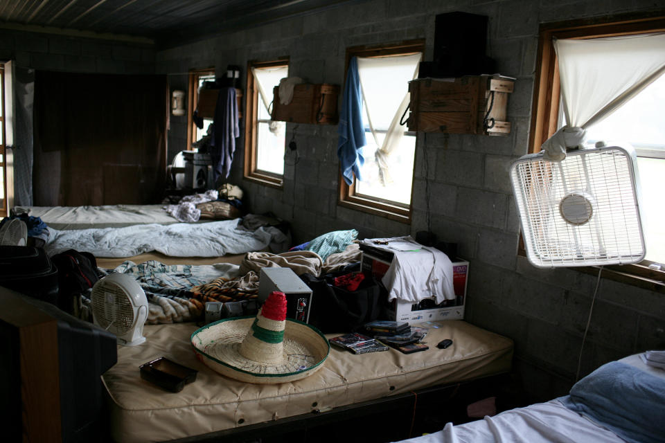 A migrant farmworkers' dorm room in central North Carolina. (Photo by Andrew Lichtenstein/Corbis via Getty Images) (Photo: Andrew Lichtenstein via Getty Images)