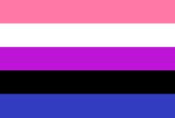 <p>The flag for those who identify as gender-fluid was made in 2013 by J.J. Poole. According to UNCO, the five colors that are used are meant to symbolize the varying forms of gender-fluidity. </p><p>The pink is for the feminine, the blue is for masculine, white is a "lack of gender," purple combines the masculine and feminine, while black represents genders that do not share traits with the feminine or masculine.</p>
