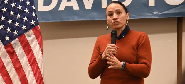 Rep. Sharice Davids (D-Kan.) at a campaign rally Sunday in Shawnee on Nov. 6. Her congressional district was redrawn in May in an effort to turn it more red. (Photo: Michael B. Thomas via Getty Images)