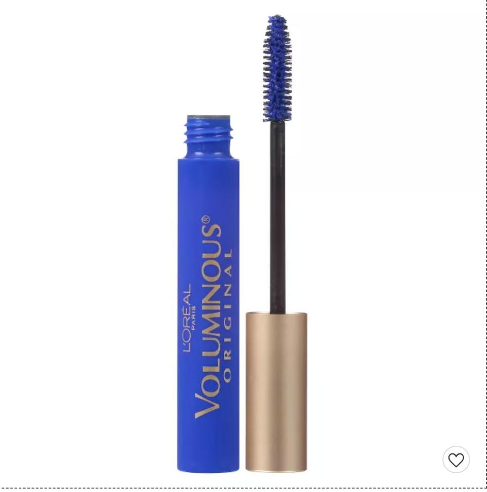 Get <a href="https://www.target.com/p/l-39-oreal-paris-voluminous-mascara-900-cobalt-blue-0-28-fl-oz/-/A-51541064?ref=tgt_adv_XS000000&amp;AFID=google_pla_df&amp;fndsrc=tgtao&amp;DFA=71700000012735304&amp;CPNG=PLA_Beauty%2BPersonal+Care%2BShopping_Local&amp;adgroup=SC_Health%2BBeauty&amp;LID=700000001170770pgs&amp;LNM=PRODUCT_GROUP&amp;network=g&amp;device=c&amp;location=1022762&amp;targetid=pla-897661776657&amp;ds_rl=1246978&amp;ds_rl=1248099&amp;gclid=Cj0KCQiAst2BBhDJARIsAGo2ldVN8G49rQZhDBMtyIEUmzuaadq870xEewfArdfoeyIQ9imEZ4hGW4YaAj5_EALw_wcB&amp;gclsrc=aw.ds" target="_blank" rel="noopener noreferrer">the L'Oreal Voluminous Mascara in cobalt blue from Target for $8.99 </a>(price may vary)