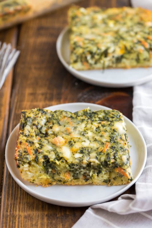 <p>Cupcakes & Kale Chips</p><p>This easy, cheesy breakfast casserole is easy to make, and packed with fresh veggies and cheese on a tender biscuit crust.</p><p><strong>Get the recipe: <a href="https://cupcakesandkalechips.com/spring-vegetable-cheesy-breakfast-bake-holiday-recipe-club/" rel="nofollow noopener" target="_blank" data-ylk="slk:Gluten-Free Veggie Breakfast Bake;elm:context_link;itc:0;sec:content-canvas" class="link ">Gluten-Free Veggie Breakfast Bake</a></strong></p>