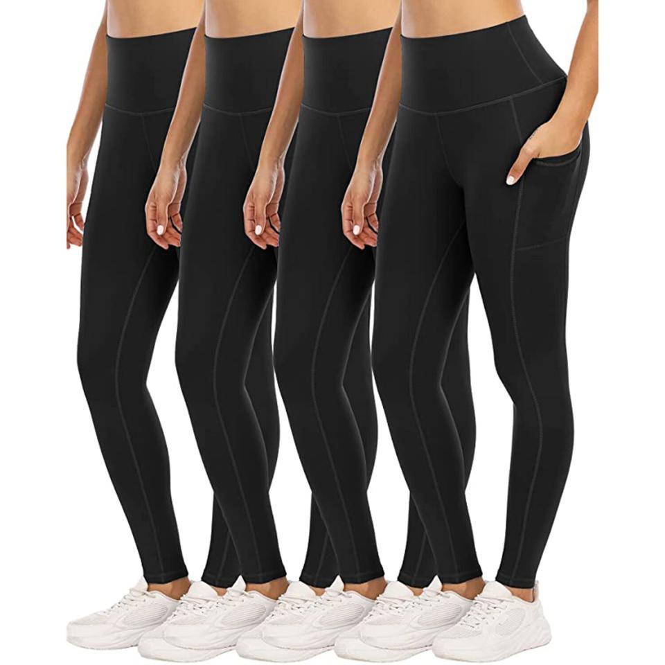 YOUNGCHARM 4 Pack Leggings with Pockets for Women,