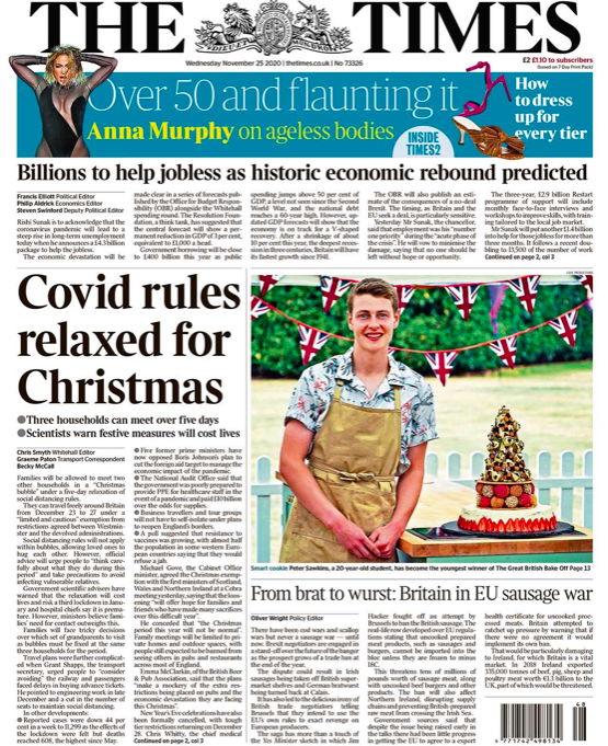 The Times outlines how the rules have been 'relaxed' – and says families face 'tricky decisions' over who to spend Christmas with.