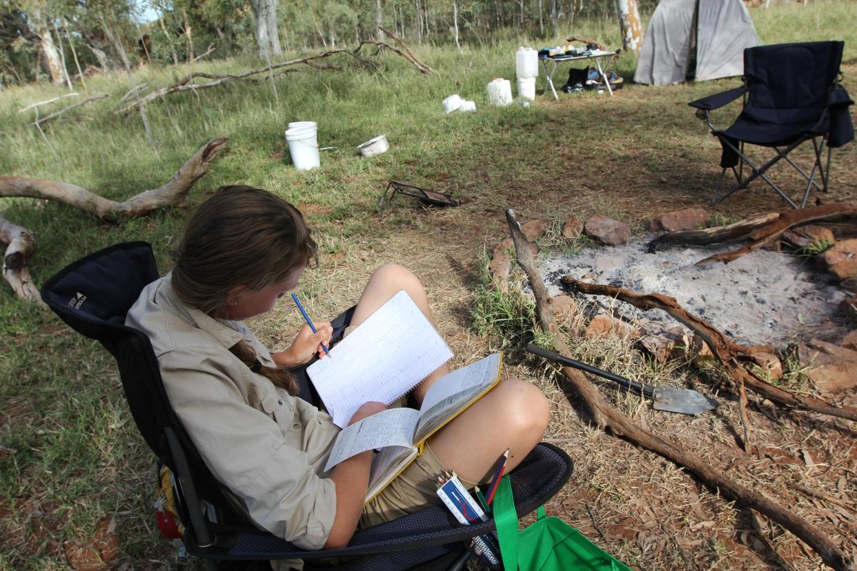 Dr Erica Barlow at a campsite in 2013 on the Pilbara.