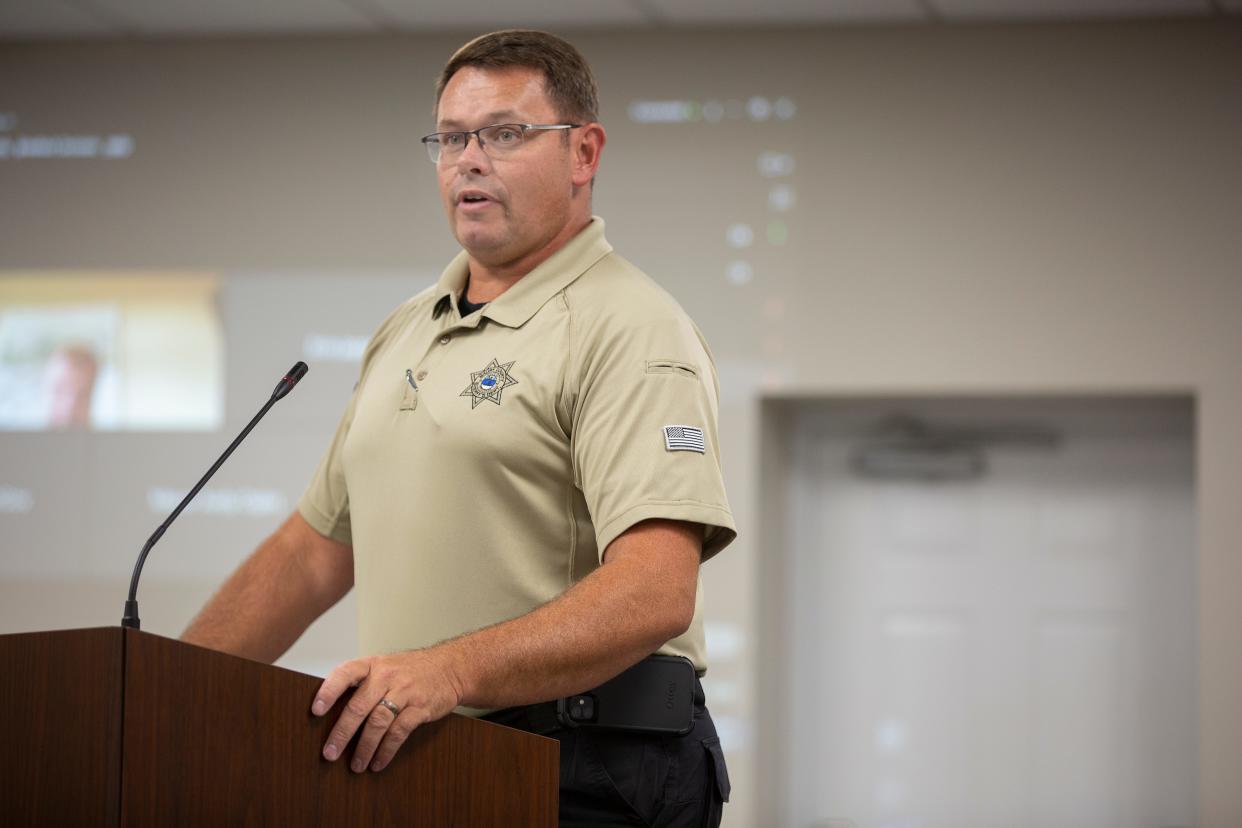 Maury County Sheriff Bucky Rowland attends a county budget committee meeting inside the Tom Primm Commission Meeting Room in Columbia, Tenn., on Monday, Sept. 13, 2021.