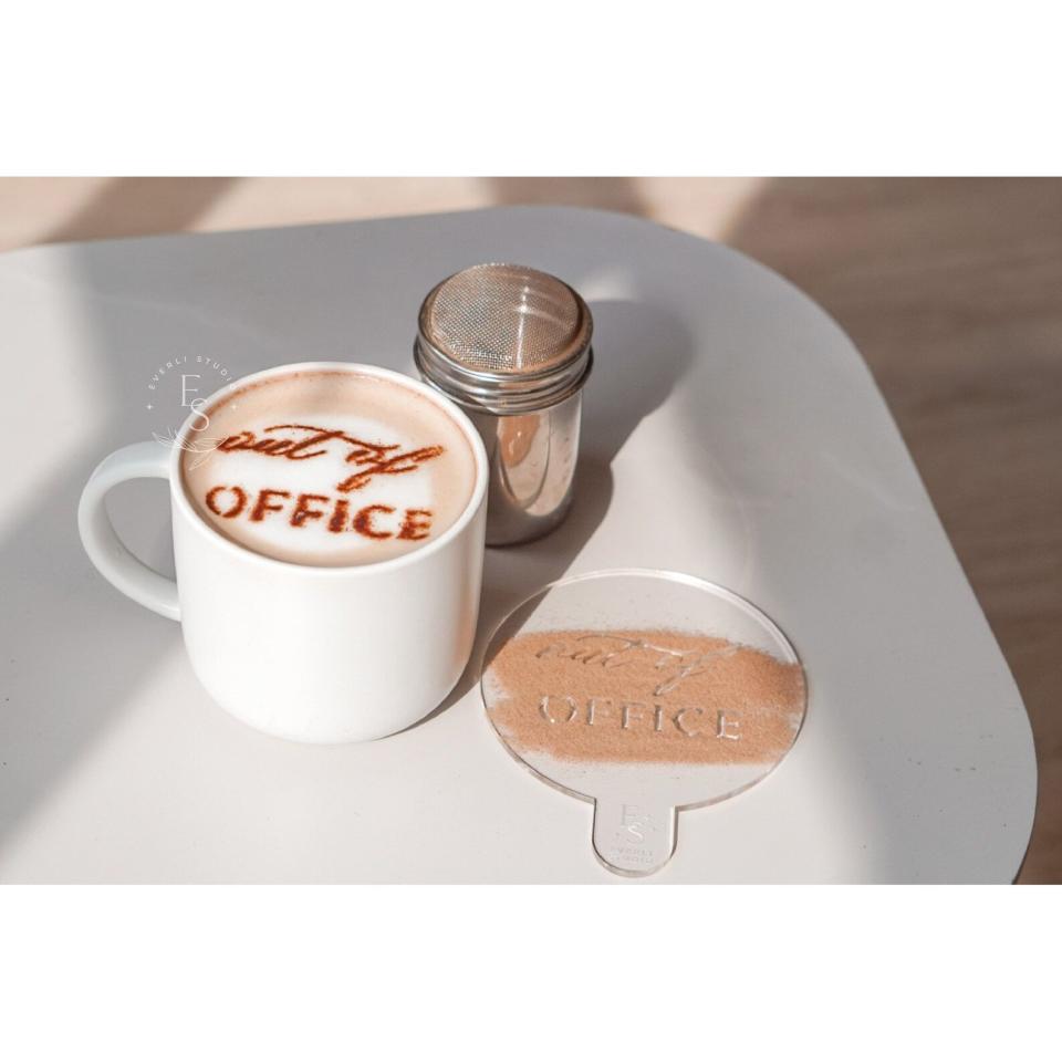 3) EverliStudioCo Out of Office Reusable Coffee Stencil