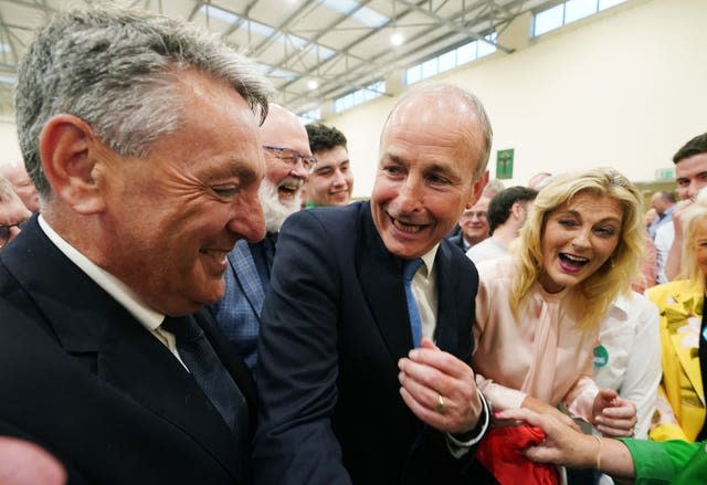 Tanaiste and party leader Micheal Martin with Fianna Fail's Billy Kelleher and Cynthia Ni Mhurchu