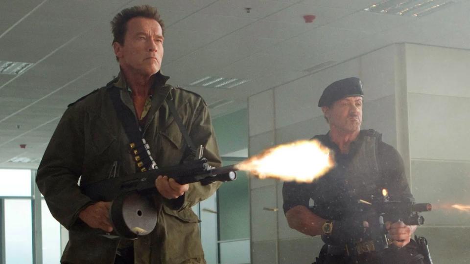 Arnold Schwarzenegger and Sylvester Stallone in Expendables 2