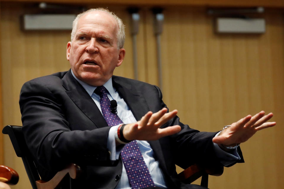 Former CIA director John Brennan speaks during a panel at The Center on National Security at Fordham Law School in Manhattan, New York, U.S., September 4, 2018. REUTERS/Shannon Stapleton