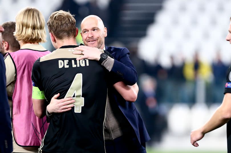 Erik ten Hag hugs Matthijs de Ligt