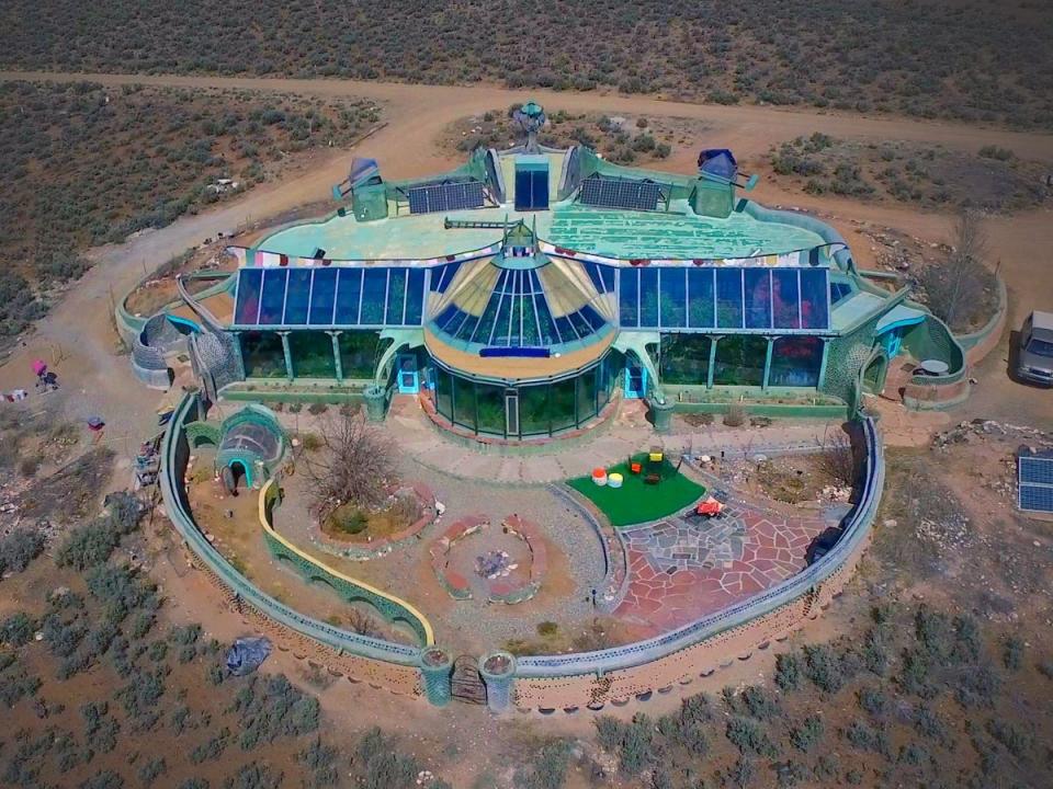 exterior aerial view of the Phoenix Earthship