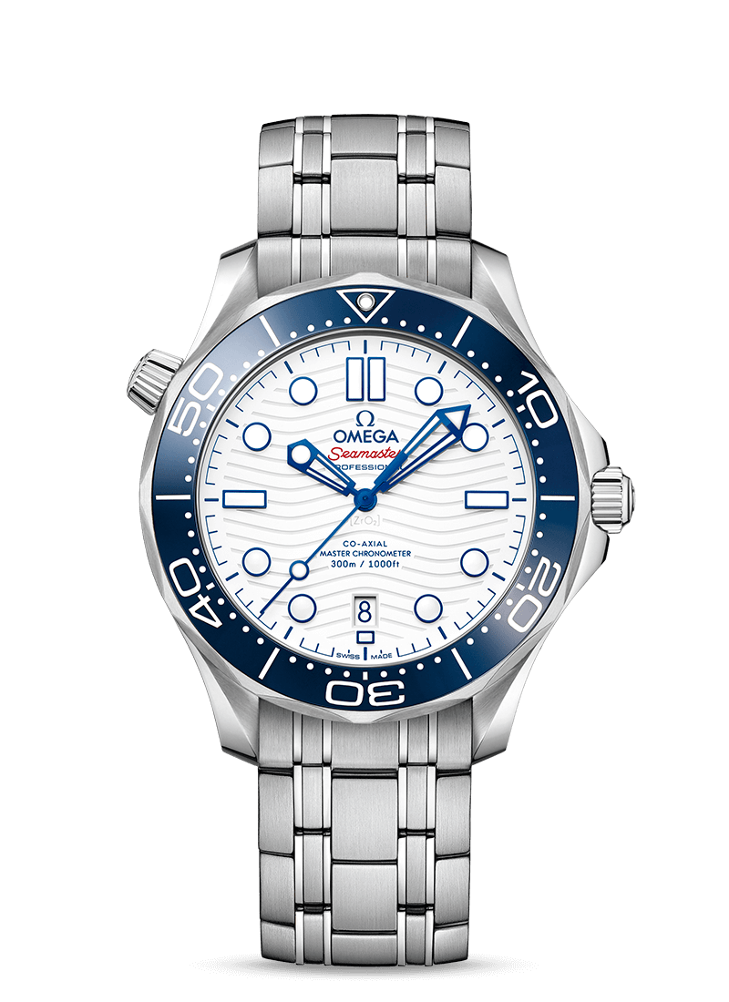 <p><strong>Omega</strong></p><p>omegawatches.com</p><p><strong>$5600.00</strong></p><p><a href="https://www.omegawatches.com/watch-omega-seamaster-diver-300m-co-axial-master-chronometer-42-mm-52230422004001" rel="nofollow noopener" target="_blank" data-ylk="slk:Shop Now;elm:context_link;itc:0;sec:content-canvas" class="link ">Shop Now</a></p><p>Omega has produced this special commemorative timepiece to celebrate its role as the Official Timekeeper of the Olympic Games Tokyo 2020. The white ceramic dial has laser-engraved waves with a blue ceramic bezel ring and <em>Seamaster</em> highlighted in red. </p>