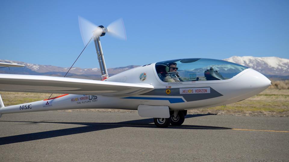 Miguel Iturmendi sits in the Helios Horizon cockpit, while on the ground at Independence, California.