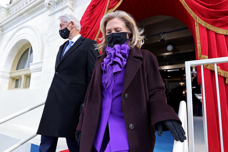 Former US President Bill Clinton and his wife Hillary Clinton are seen before US president-elect Joe Biden is sworn in as the 46th US President. (Jonathan Ernst/POOL/AFP via Getty Images)