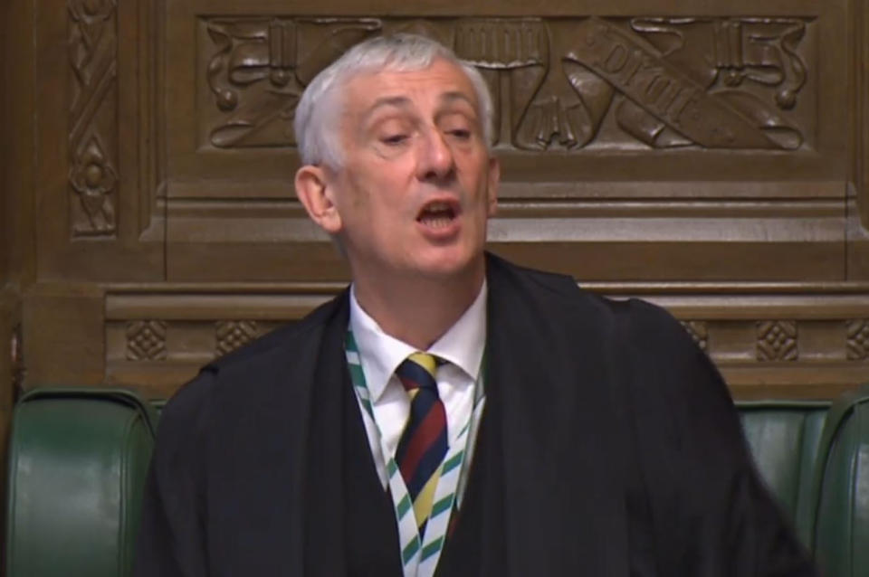 Screen grab of Speaker Sir Lindsay Hoyle speaking during Prime Minister's Questions in the House of Commons, London.