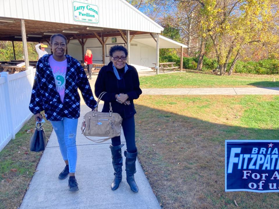 Monica Morris, left, and her mother, Mary Lancaster, leave their polling place at the Joseph Schumacher VFW on Bellevue Avenue in Croydon on Nov. 8, 2022.