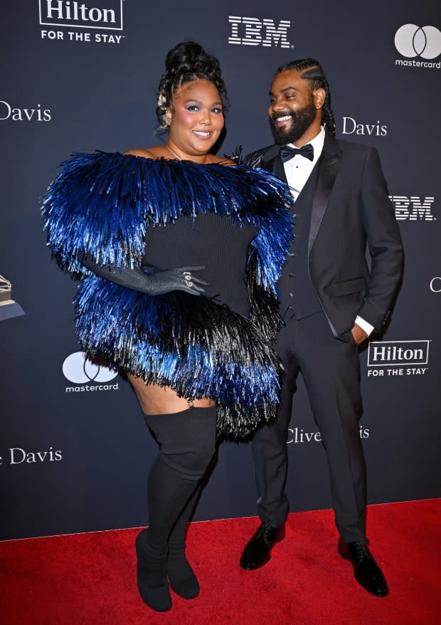 Lizzo and Myke Wright attend the Pre-GRAMMY Gala & GRAMMY Salute to Industry Icons Honoring Julie Greenwald & Craig Kallman at The Beverly Hilton on Feb. 04, 2023, in Beverly Hills, California.<p><a href="https://www.gettyimages.com/detail/1463022887" rel="nofollow noopener" target="_blank" data-ylk="slk:Axelle/Bauer-Griffin/Getty Images;elm:context_link;itc:0;sec:content-canvas" class="link ">Axelle/Bauer-Griffin/Getty Images</a></p>