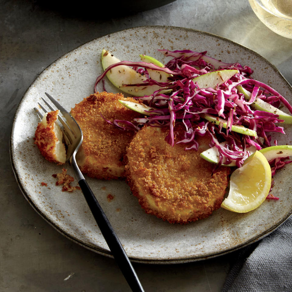 Celery Root Schnitzel with Cabbage-Apple Slaw