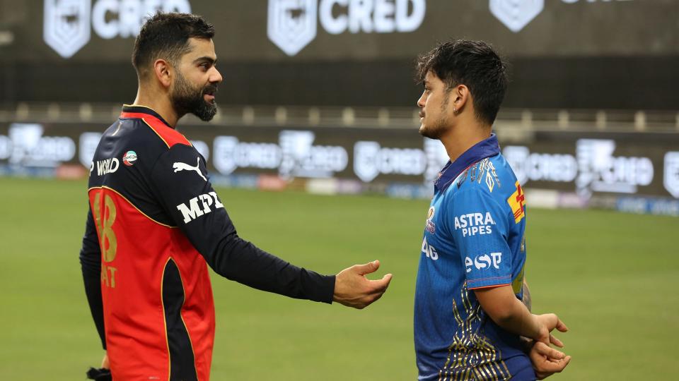 <div class="paragraphs"><p>Virat Kohli and Ishan Kishan speaking after an IPL game.</p></div>