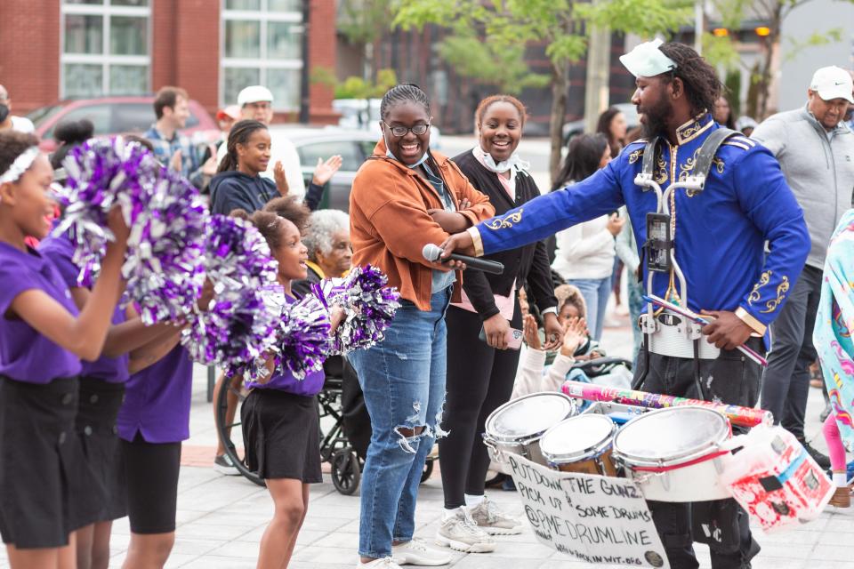 A drummer performs in Metuchen's downtown Juneteenth celebration.