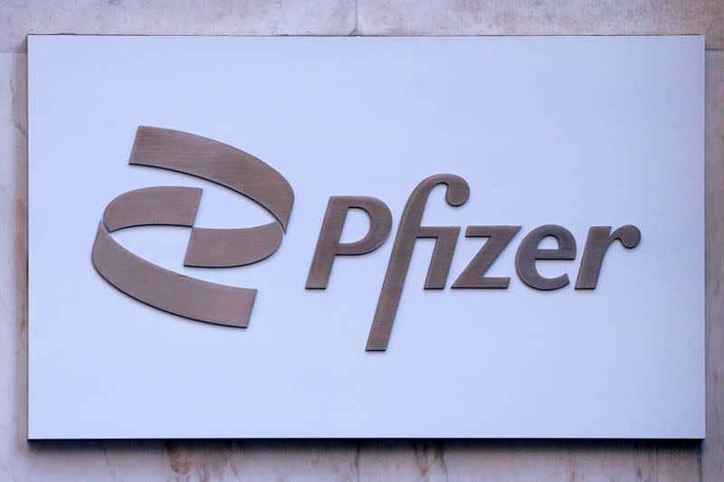 FILE PHOTO: Pfizer logo in Manhattan, New York