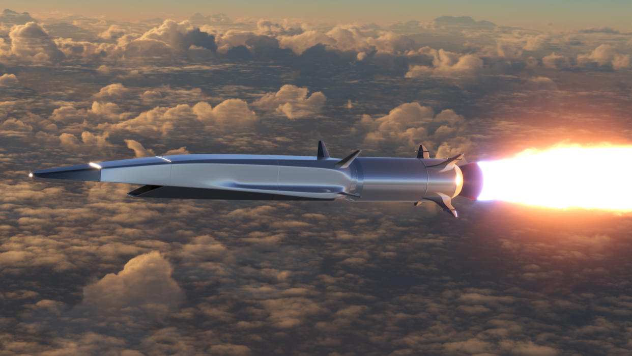 Hypersonic rocket flies above the clouds. 