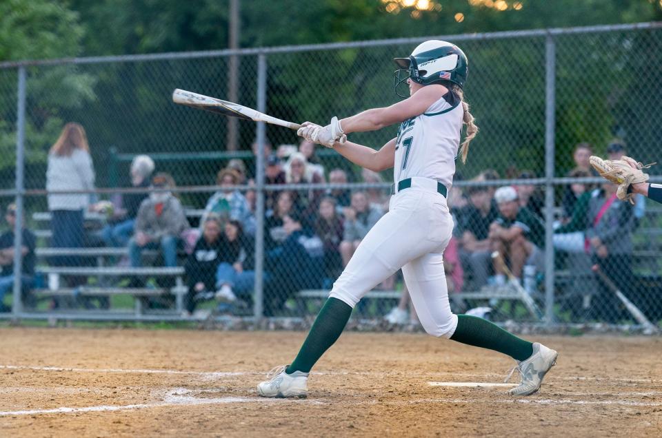 Pennridge's Kylee Hangey (7) bats against Council Rock North during their softball game in Sellersville on Monday, May 13, 2024.